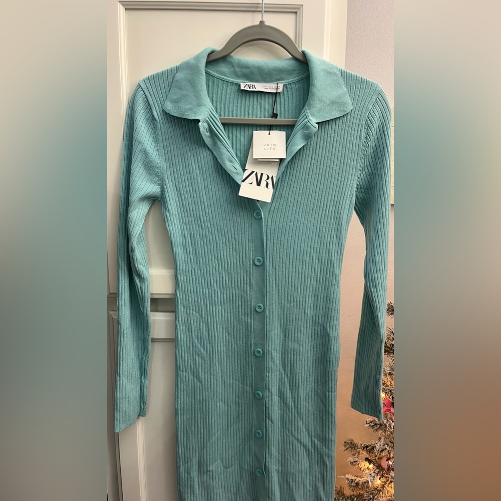 Zara Teal Ribbed Mini Dress - Picture 3 of 4